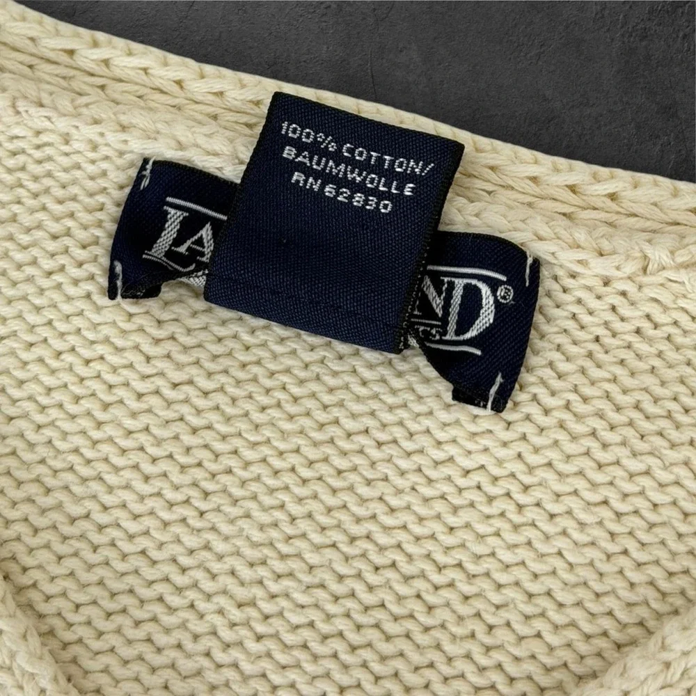 Lands' End Sweater Womens Large Cream Cotton V Neck Knit Pullover Hong Kong
